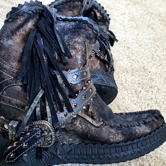 Fringe Black Women's Boots - Picture 4 of 9
